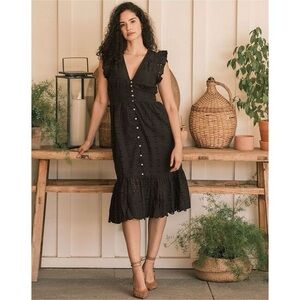 Cleobella || Brielle Eyelet Midi Dress Button Front Black Small